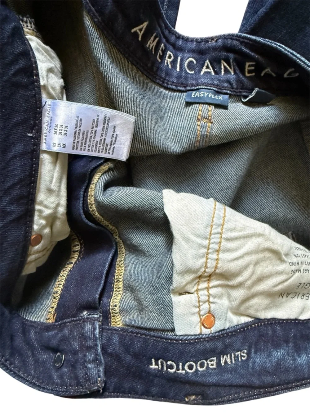 American Eagle Outfitters Mens 36x34 Blue Denim Slim Bootcut Easyflex Jeans